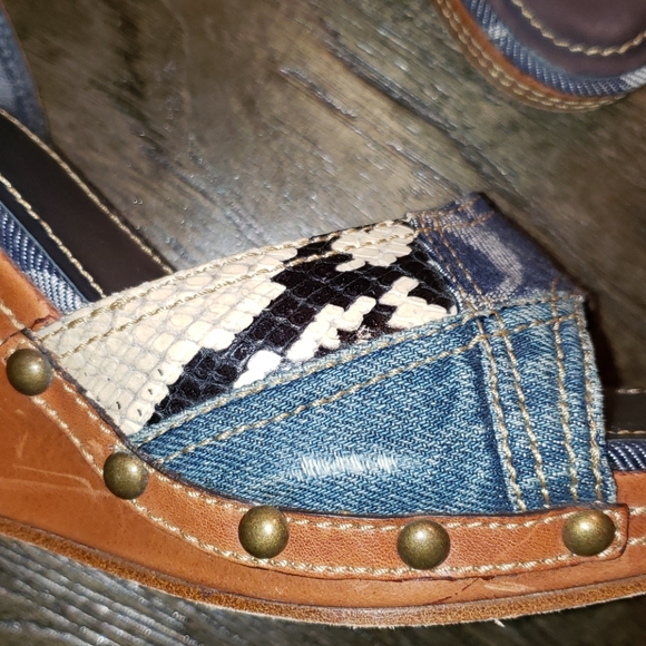 Coach Lynda Patchwork Leather Denim Snake Wedge 8 - Picture 2 of 16